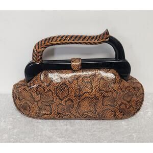 Timmy Woods Beverly Hills Women Snakeskin Pattern w/Carved Leaf Handle Handbag